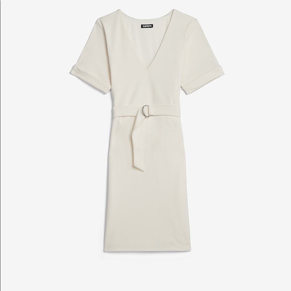 Express winter white belted dress